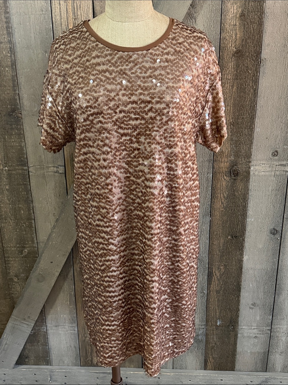 ottod’Ame Anthropologie Bronze Sequin T Shirt Dress 6 Cocktail Holiday Party